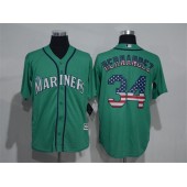 MLB Seattle Mariners 34 Felix Hernandez Green USA Flag Fashion Stitched Baseball Men Jersey