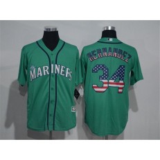 MLB Seattle Mariners 34 Felix Hernandez Green USA Flag Fashion Stitched Baseball Men Jersey