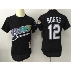 MLB Tampa Bay Rays 12 Wade Boggs Black Throwback Mitchell And Ness Men Jersey
