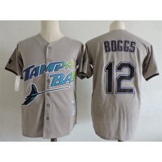 MLB Tampa Bay Rays 12 Wade Boggs Grey Mitchell And Ness Throwback Stitched Men Jersey