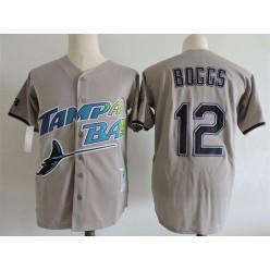 MLB Tampa Bay Rays 12 Wade Boggs Grey Mitchell And Ness Throwback Stitched Men Jersey
