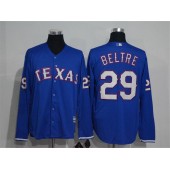 MLB Texas Rangers 29 Adrian Beltre Royal Blue Long Sleeve Stitched Majestic Cool Base Men Jersey