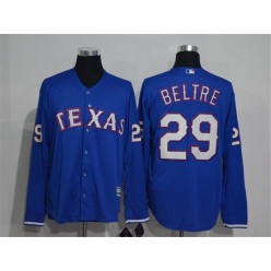 MLB Texas Rangers 29 Adrian Beltre Royal Blue Long Sleeve Stitched Majestic Cool Base Men Jersey