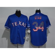 MLB Texas Rangers 34 Nolan Ryan Blue USA Flag Fashion Stitched Baseball Men Jersey