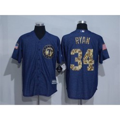 MLB Texas Rangers 34 Nolan Ryan Denim Blue Salute to Service Stitched Baseball Men Jersey