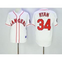 MLB Texas Rangers 34 Nolan Ryan Retired White Stitched 1995 All-Star Patch Cooperstown Throwback Men Jersey