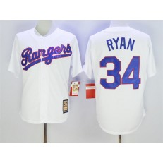 MLB Texas Rangers 34 Nolan Ryan White Throwback Mitchell And Ness Stitched Men Jersey