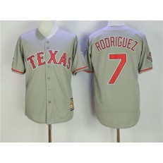 MLB Texas Rangers 7 Ivan Rodriguez Grey Throwback Mitchell And Ness Stitched Men Jersey