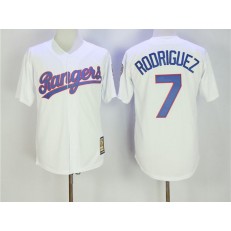 MLB Texas Rangers 7 Ivan Rodriguez White Throwback Mitchell And Ness Stitched Men Jersey