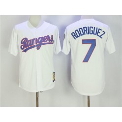 MLB Texas Rangers 7 Ivan Rodriguez White Throwback Mitchell And Ness Stitched Men Jersey
