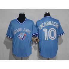 MLB Toronto Blue Jays 10 Edwin Encarnacion Light Blue Pullover Majestic Cool Base Cooperstown Collection Men Jersey