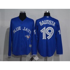 MLB Toronto Blue Jays 19 Jose Bautista Blue New Cool Base Long Sleeve Stitched Men Jersey