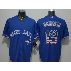 MLB Toronto Blue Jays 19 Jose Bautista Blue USA Flag Fashion Men Jersey