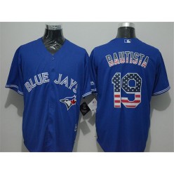 MLB Toronto Blue Jays 19 Jose Bautista Blue USA Flag Fashion Men Jersey