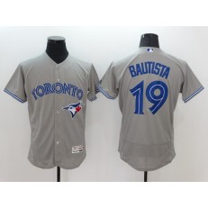MLB Toronto Blue Jays 19 Jose Bautista Grey Flexbase Authentic Collection Stitched Baseball Men Jersey