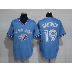 MLB Toronto Blue Jays 19 Jose Bautista Light Blue Pullover Majestic Cool Base Cooperstown Collection Men Jersey