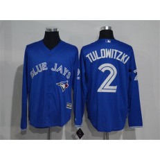 MLB Toronto Blue Jays 2 Troy Tulowitzki Blue New Cool Base Long Sleeve Stitched Men Jersey