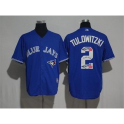 MLB Toronto Blue Jays 2 Troy Tulowitzki Blue Team Logo Print Cool Base Stitched Baseball Men Jersey