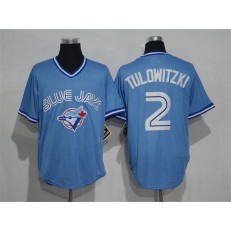 MLB Toronto Blue Jays 2 Troy Tulowitzki Light Blue Pullover Majestic Cool Base Cooperstown Collection Men Jersey