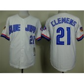 MLB Toronto Blue Jays 21 Roger Clemens White Throwback Men Jersey