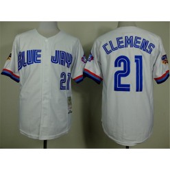 MLB Toronto Blue Jays 21 Roger Clemens White Throwback Men Jersey