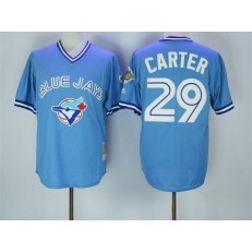 MLB Toronto Blue Jays 29 Joe Carter Light Blue Throwback Mitchell And Ness Stitched Baseball Jersey