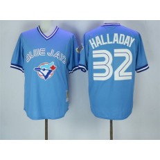 MLB Toronto Blue Jays 32 Roy Halladay Blue Throwback Mitchell And Ness Stitched Baseball Jersey