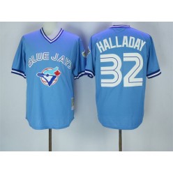 MLB Toronto Blue Jays 32 Roy Halladay Blue Throwback Mitchell And Ness Stitched Baseball Jersey