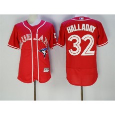 MLB Toronto Blue Jays 32 Roy Halladay Red Flexbase Authentic Collection Canada Day Stitched Men Jersey