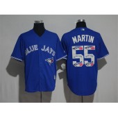 MLB Toronto Blue Jays 55 Russell Martin Blue Team Logo Print Cool Base Stitched Baseball Men Jersey
