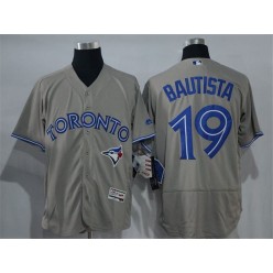 MLB Toronto Blue Jays 19 Jose Bautista Gray Road 2016 Flexbase Majestic Baseball Men Jersey