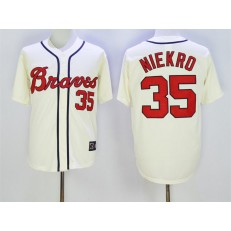 MLB Atlanta Braves 35 Niekro Cream Throwback 2017 Cool Base Men Jersey