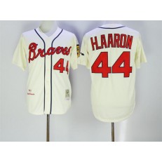 MLB Atlanta Braves 44 H.Aaron Cream 1963 Throwback 2017 Cool Base Men Jersey