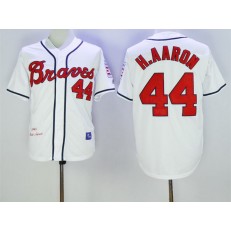 MLB Atlanta Braves 44 H.Aaron White Throwback Cool Base Men Jersey