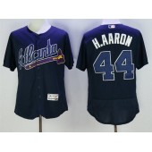 MLB Atlanta Braves 44 Hank Aaron Navy Blue Stitched 2016 Majestic Flex Base Men Jersey