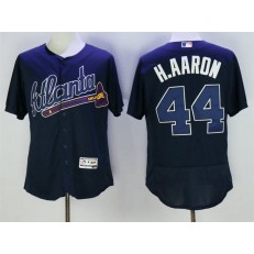MLB Atlanta Braves 44 Hank Aaron Navy Blue Stitched 2016 Majestic Flex Base Men Jersey