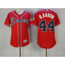 MLB Atlanta Braves 44 Hank Aaron Red Stitched Majestic Flex Base Men Jersey