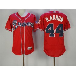 MLB Atlanta Braves 44 Hank Aaron Red Stitched Majestic Flex Base Men Jersey