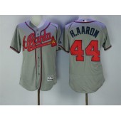 MLB Atlanta Braves 44 Hank Aaron Retired Gray Road Stitched Majestic Flex Base Men Jersey