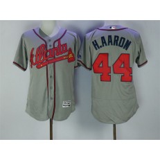 MLB Atlanta Braves 44 Hank Aaron Retired Gray Road Stitched Majestic Flex Base Men Jersey