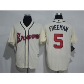 MLB Atlanta Braves 5 Freddie Freeman Cream Throwback Cool Base Men Jersey