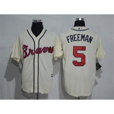 MLB Atlanta Braves 5 Freddie Freeman Cream Throwback Cool Base Men Jersey