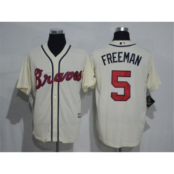 MLB Atlanta Braves 5 Freddie Freeman Cream Throwback Cool Base Men Jersey