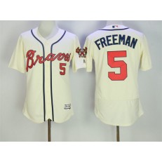 MLB Atlanta Braves 5 Freddie Freeman Retired Cream Stitched Majestic Flex Base Men Jersey