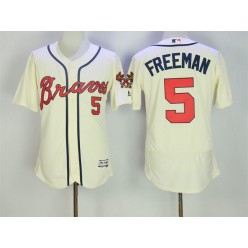 MLB Atlanta Braves 5 Freddie Freeman Retired Cream Stitched Majestic Flex Base Men Jersey