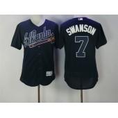 MLB Atlanta Braves 7 Swanson Navy Blue Stitched 2016 Majestic Flex Base Men Jersey
