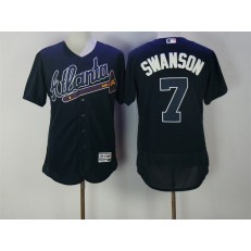 MLB Atlanta Braves 7 Swanson Navy Blue Stitched 2016 Majestic Flex Base Men Jersey