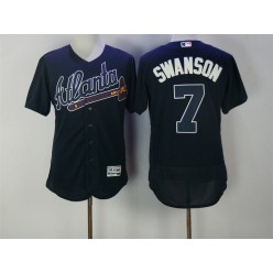 MLB Atlanta Braves 7 Swanson Navy Blue Stitched 2016 Majestic Flex Base Men Jersey