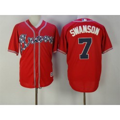 MLB Atlanta Braves 7 Swanson Red 2017 Cool Base Men Jersey