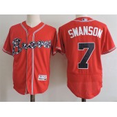 MLB Atlanta Braves 7 Swanson Red Stitched Majestic Flex Base Men Jersey